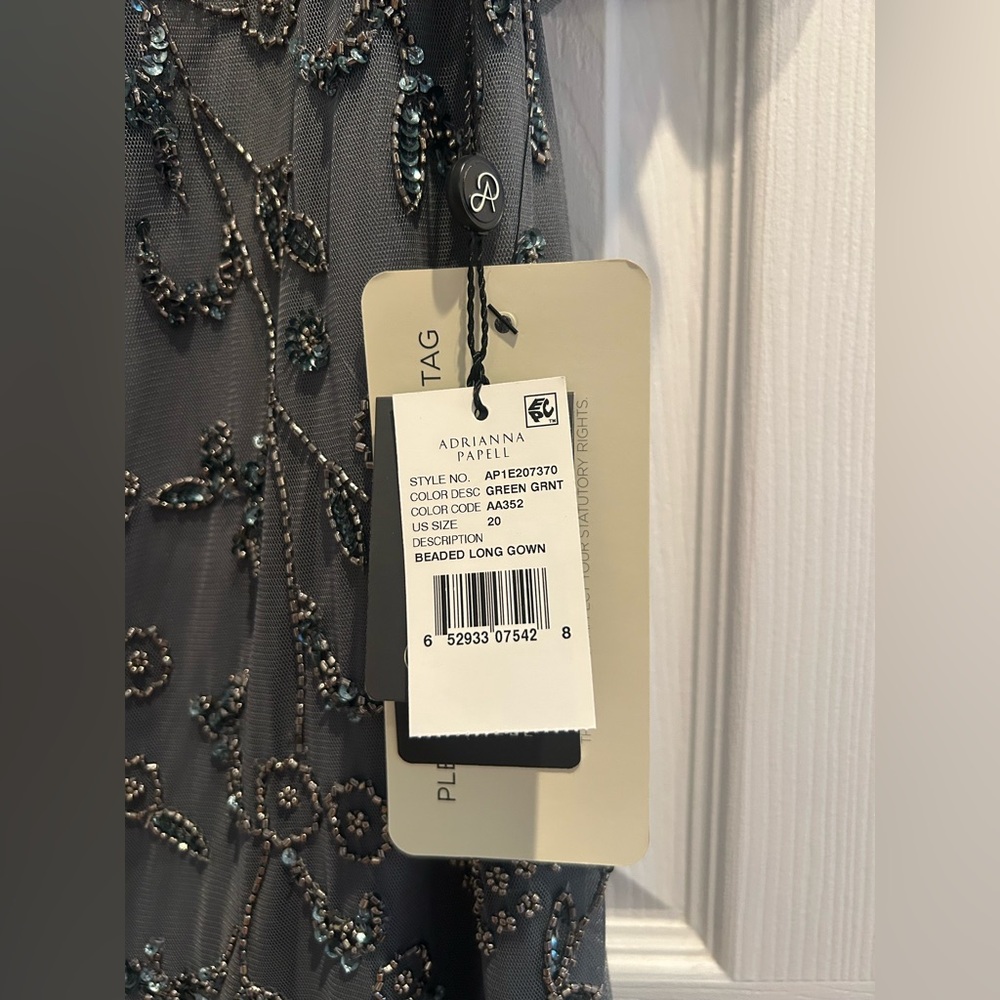 NEW Adrianna Papell Gray Scoop Back Beaded Gown - Picture 4 of 7